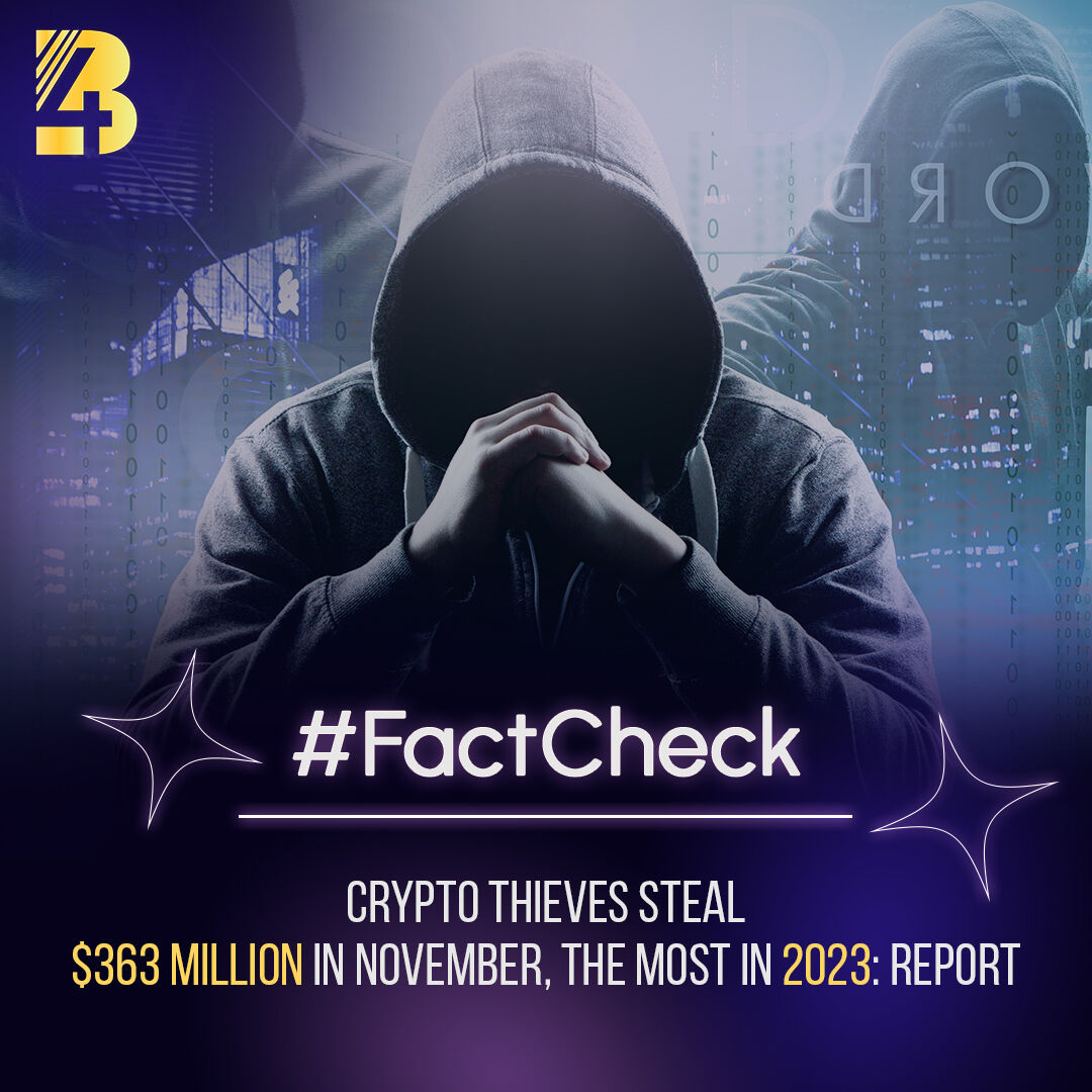 B4ChainOfficial's tweet photo. 🗒️ Fact Check 🗒️

Crypto thieves stole a record $363 million in November 2023, highlighting ongoing security concerns in the industry. Stay vigilant!

🏷️ Follow @b4_hit for more insights and updates! 
.
.
.
.
#B4HitFactCheck #CryptoSecurity #CyberThreats #StayVigilant #CryptoNews https://t.co/3LlzsEknGs