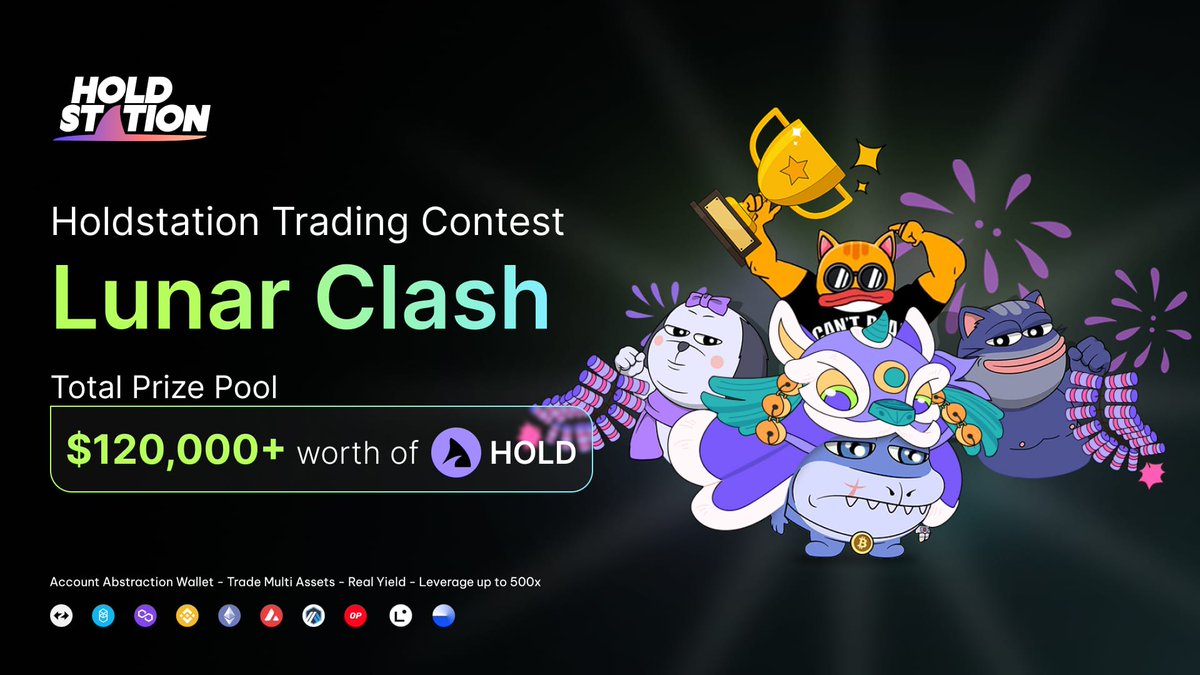 🔥 Gear Up for Holdstation's Lunar Clash Trading Contest! 🌙

Welcome you all to the biggest Trading Contest #Holdstation has ever held. Join now to earn a reward pool of over $120,000 in $HOLD 🎉

📅 Contest Period: January 22, 2024 12PM - March 18, 2024 at 12PM UTC

🌟