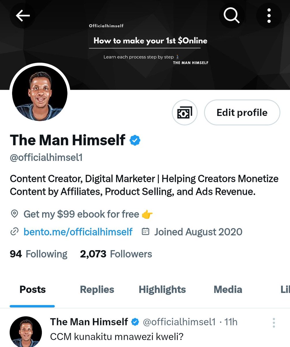 Kila MTU anatamani kukuza account yake 

ya X kama hivi na pia kuingiza hata $1 

kupitia x account yake 

Usikose kitabu changu cha 

"The Symphony of X Growth"

Kitatoka rasimi Tarehe 1 mwezi Wa pili

Like ,retweet na unifollow

 maana nitakitoa bure Kwa baadhi ya follower