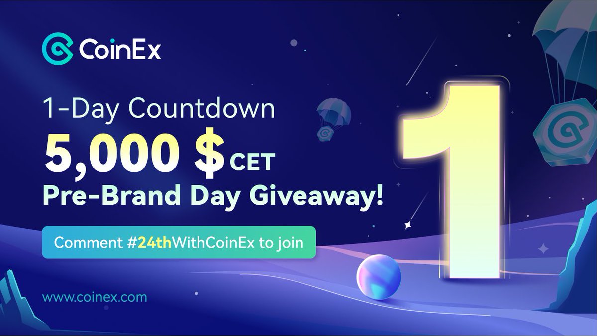Get set for CoinEx Brand Day tomorrow with a special 5,000 $CET Giveaway!💰

Here's how to join the excitement: 
1⃣ Use #24thWithCoinEx in your comments. 
2⃣ Follow us, retweet this post, &amp; tag 3 friends.