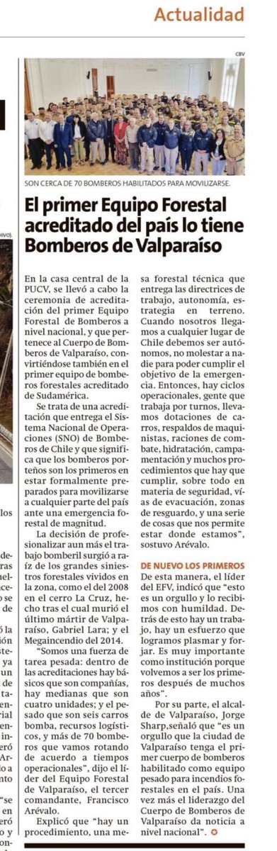 Somos los primeros de Chile acreditados en materia forestal ante el <a href="/SNOBomberos/">Sistema Nacional de Operaciones</a>: “No solo marca un hito institucional, sino que permite a Bomberos #Valparaíso estar a la vanguardia”, destacó el líder del Equipo Forestal del CBV y tercer comandante, Francisco Arévalo