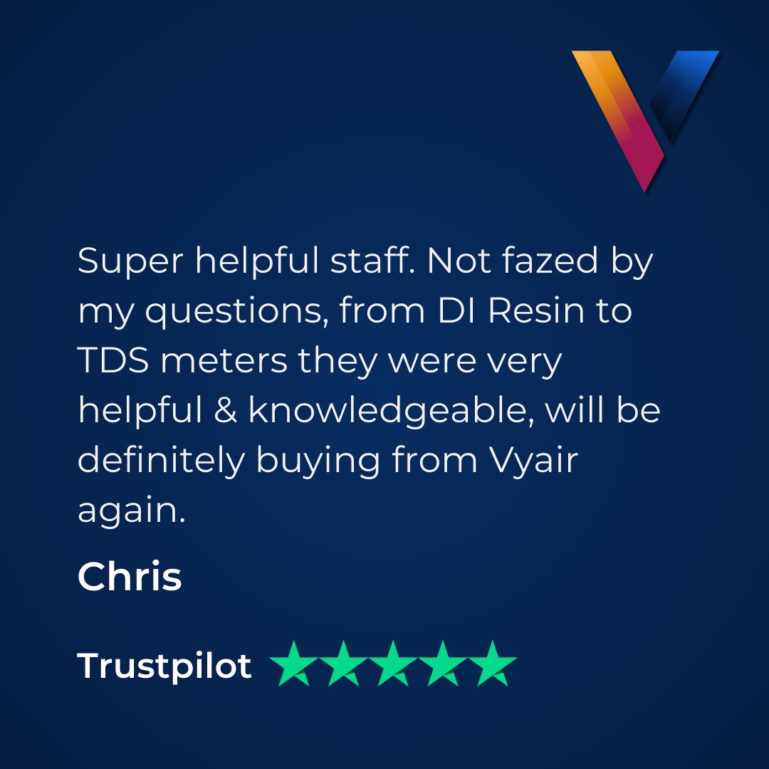 Thanks Chris! We love good feedback, but above all honest feedback is the most important, it's how we improve!

Trustpilot: trustpilot.com/evaluate/www.v…

Google:
g.page/r/CVQW2JHsI4Wr…

Like our content? Like our content! 
#waterfiltration #reverseosmosis #vyairfeedback #vyair