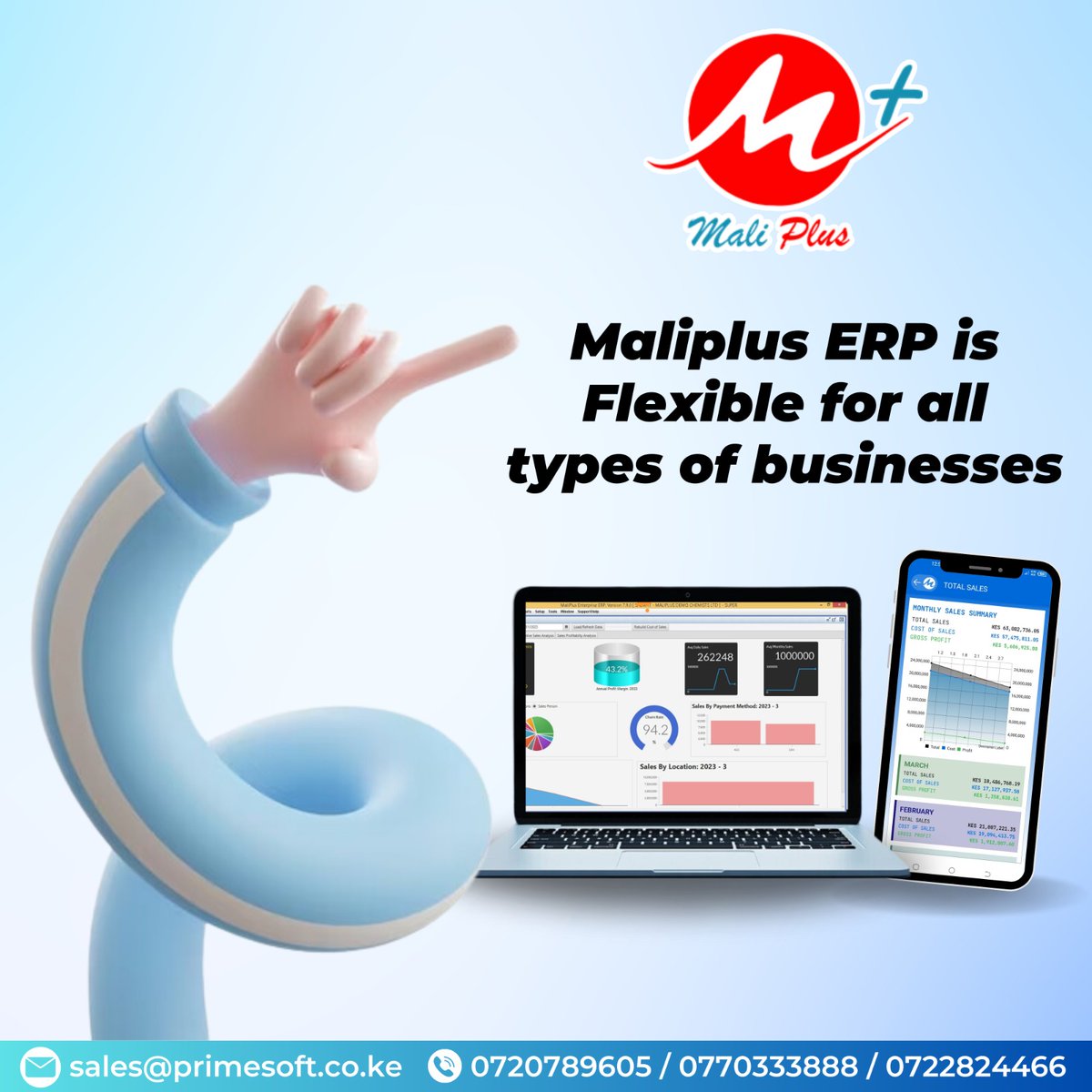 PrimeSoftKenya's tweet photo. Maliplus ERP can adjust to changing business processes, workflows, rules, or regulations.  Does your business demand a flexible system? Get in touch with us.
#businessgrowth #efficiency #MaliPlusERP #flexibility https://t.co/AGntP8TMP6