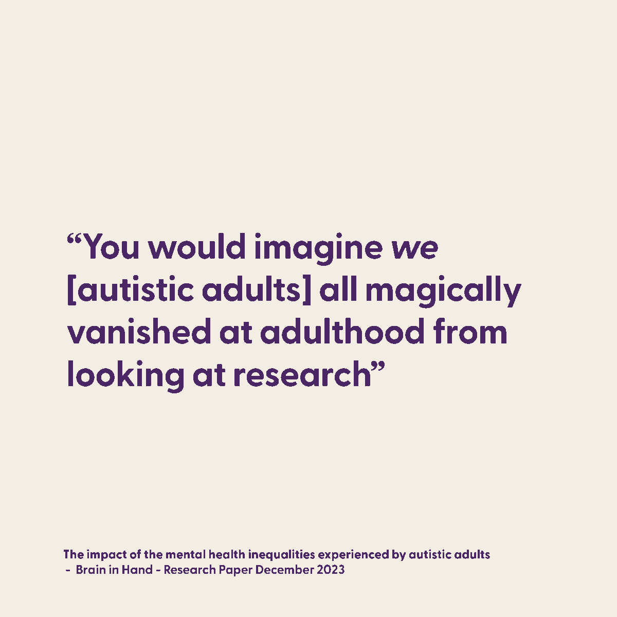 Invisible. Ignored. Overlooked. 

Too many neurodivergent adults feel as if nobody sees or hears them. 

Read more quotes from autistic people about mental health, support, diagnosis, and more in our free paper in the replies.

#Autism #NHS #Neurodiversity #Inclusion