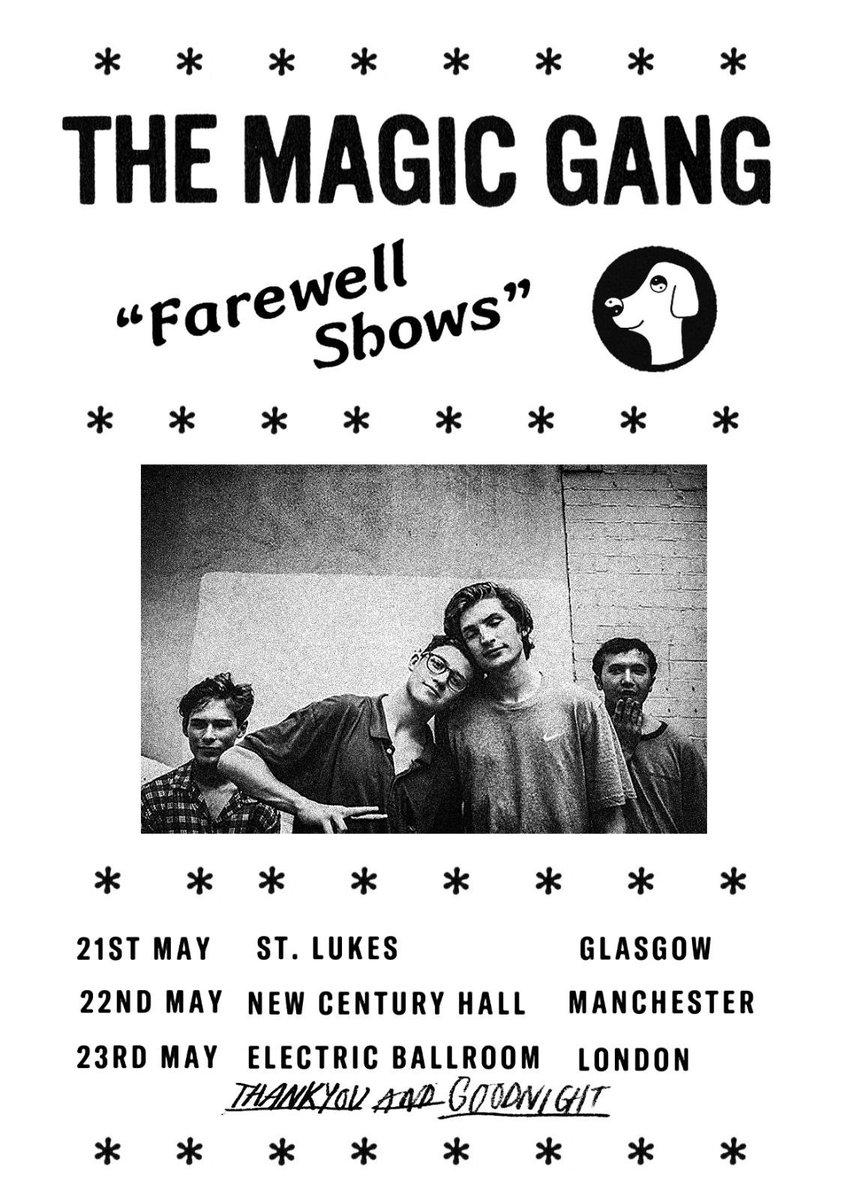 _TheMagicGang's tweet photo. Thank you and goodnight - on sale Friday 

This band started in 2013 in a bedroom in Kris’ parents house. I remember it was a sweltering hot day and me (Jack), Kris and Paeris were arguing over band names….. (1/?) https://t.co/BTlo8Y6U0N