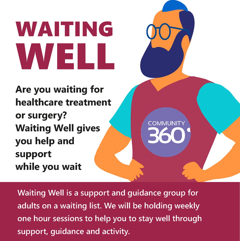 Starting this Thursday 25th January! Waiting for healthcare tratment or surgery? Weekly one-hour sessions to help you stay well through support, guidance & activity Thursdays 10.30 - 11.30 One Colchester Community Hub CO1 1LH t: 01206 505250 e: information@community360.org.uk
