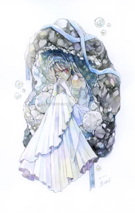 #正直に言いますフォローしてほしいです  すごく遅筆ですが水彩を使って元素とか鉱物とかイメージした絵をよく描きます