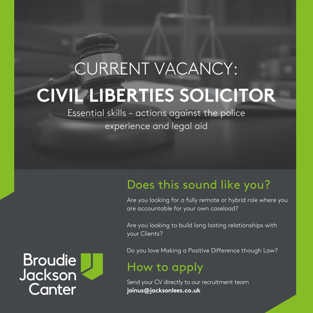 ‍⚖️ We have a fantastic opportunity for a Civil Liberties Solicitor here at Broudie Jackson Canter! ‍⚖️ Get in touch with our recruitment team today! joinus@jacksonlees.co.uk Full job description: bit.ly/4a18iji *Fully remote applications will be considered