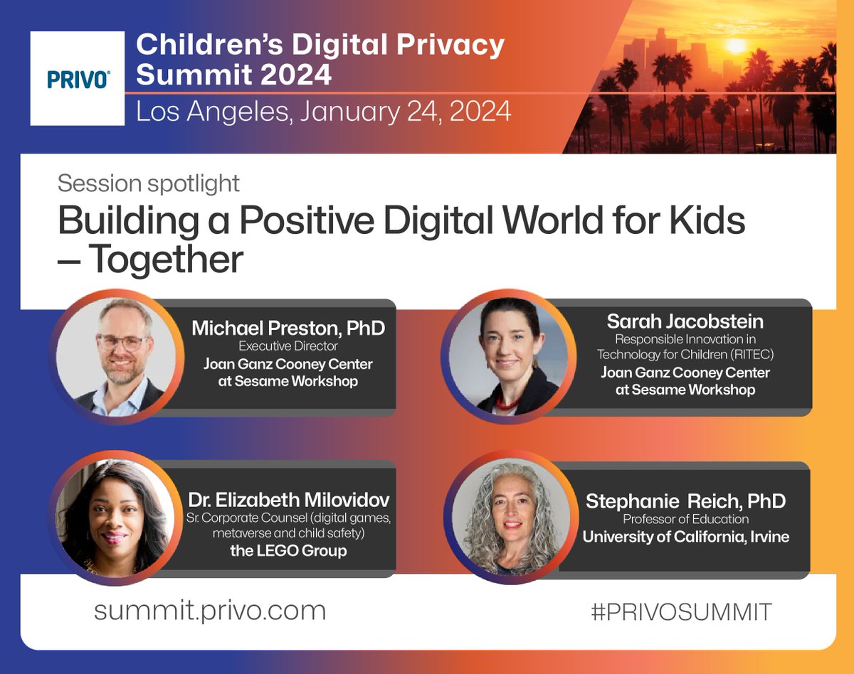 Join me this Wednesday at the Children’s Digital Privacy Summit 2024. Gain a better understanding of today’s pressing online privacy and safety issues, and opportunities to design better for kids!
privo.com/summit/2024
#PRIVOSummit #COPPA #ChildrensPrivacy #kidtech #gaming
