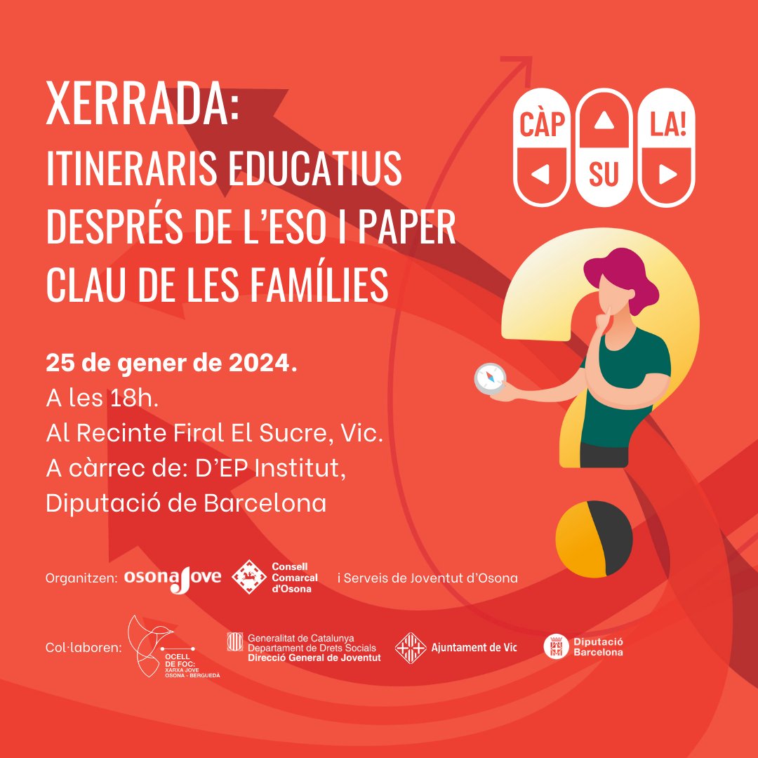 #manlleueducacio JORNADES CAPSULA 🚀
XERRADES per famílies
Recinte firal El Sucre de Vic
Entrada lliure

Per més informació, visita osonajove.cat/capsula

#osonajove #capsula #orientacioacademica <a href="/ajmanlleu/">Ajuntament Manlleu</a> <a href="/osonajove/">Osona Jove</a>