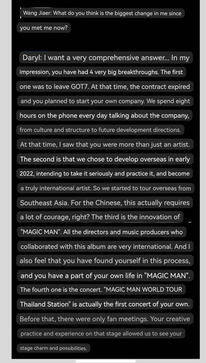 #JacksonWang asked teamwang members questions, allowing them who have accompanied and supported him at different times and witnessed his efforts and growth to tell a more real and three-dimensional version of Jackson

#JacksonWangXSuperELLE
SuperElle's exerpts from XHS

Daryl...