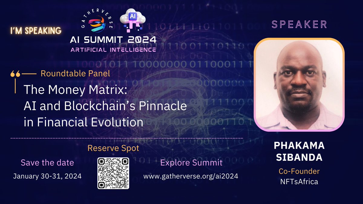pnsibanda's tweet photo. Join @gatherverse as we continue exploring the latest trends, discussing cutting-edge topics, and fostering a community of curiosity and growth. 🚀 Let's make waves in the digital landscape together!
#FinancialEvolution #AI #Blockchain #FintechBW #MoneyMatrix #NFTsAfrica https://t.co/BJTxzOjlwi