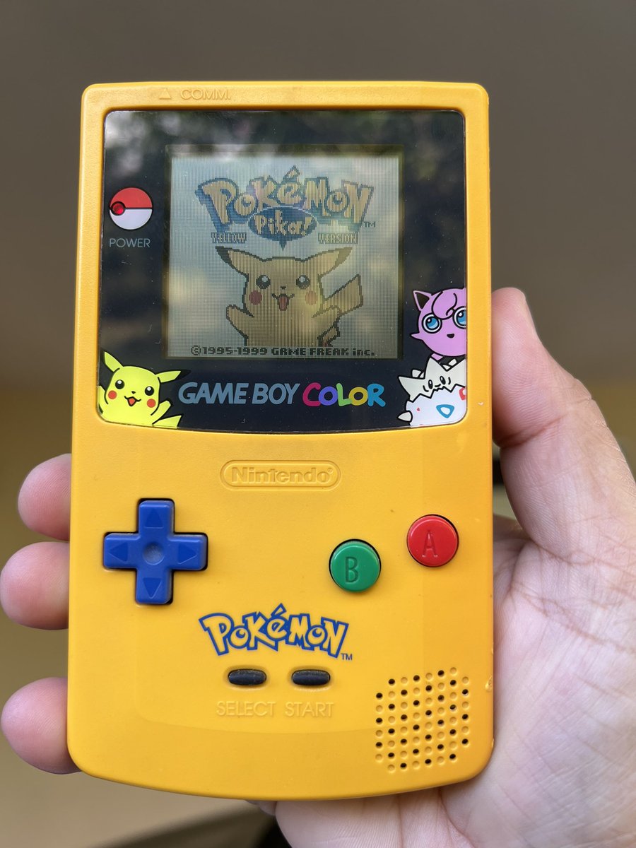 Blue_Angel_PR's tweet photo. Pokemon Time on OG Gameboy Color Pokemon Edition and a modified Gameboy Color with IPS Screen. #pokemon #gameboy #gameboycolor #pikachu #retrogaming #gameboycolorpokemonedition #gameroom #videogameroom https://t.co/QBCCsyZXxt