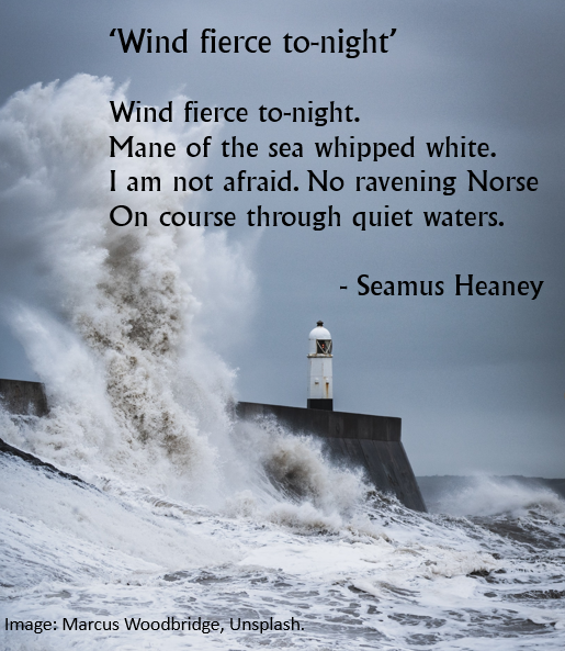 SeamusHeaneyNLI's tweet photo. #StormIsha calls to mind this translation Heaney did of a 9th century Old Irish poem. The monk welcomes the bad weather because it means there will be
'No ravening Norse On course through quiet waters'. https://t.co/1AV8QrFBef