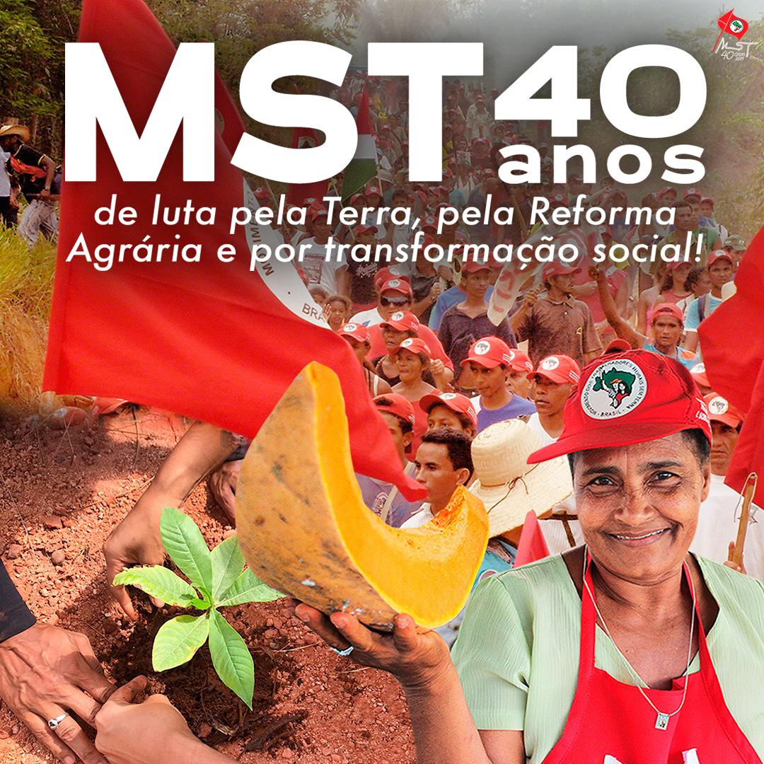 ✊🏿VIVA O MST! 40 ANOS DE LUTA!

🫂 Temos pela frente um longo caminho a percorrer, repleto de histórias a serem construídas lado a lado em busca da transformação social. 

🚩 Queremos celebrar hoje com todos aqueles e aquelas que apoiam a causa da Reforma Agrária! 

#MST40ANOS