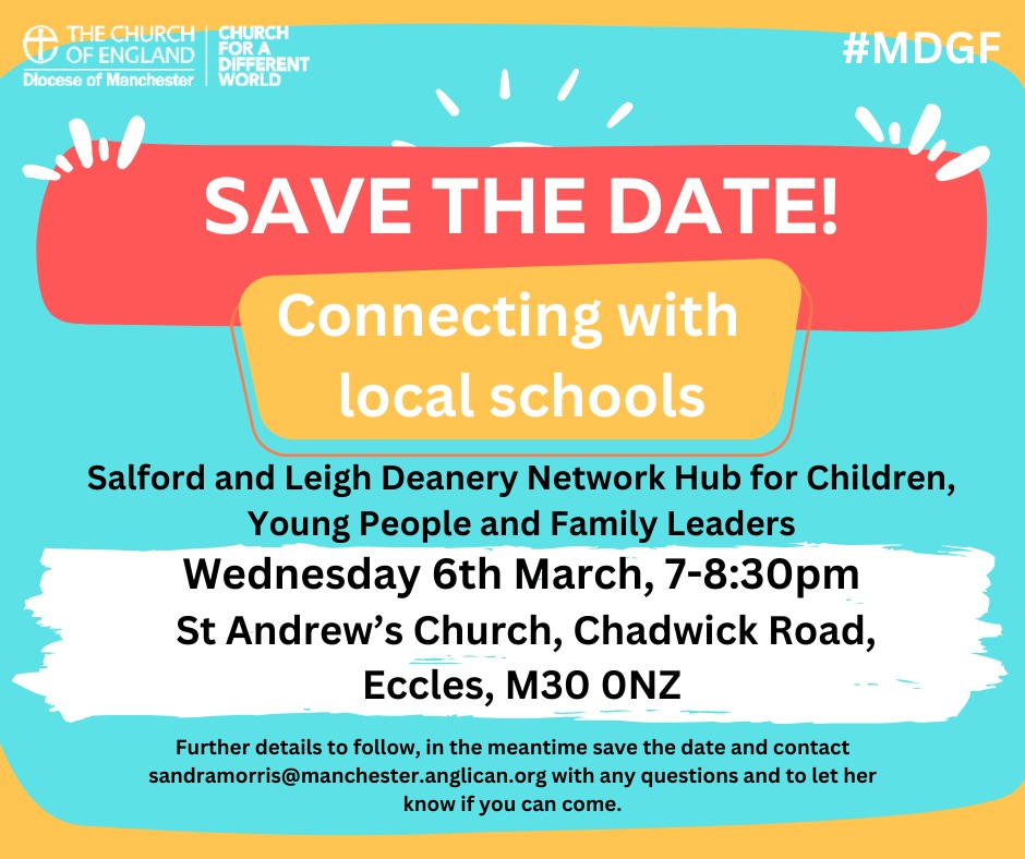 ManDio Growing Faith Salford&Leigh Deanery Enabler (@mandiogf_slde) on Twitter photo Hi, we are looking forward to welcoming you at our next Salford & Leigh Deanery Hub 6/3/24 Come and chat & explore how we can connect with our schools. All are very welcome. Please contact Sandra for more info or to book. sandramorris@manchester.anglican.org Blessings 🙏 Hi, we are looking forward to welcoming you at our next Salford & Leigh Deanery Hub 6/3/24 Come and chat & explore how we can connect with our schools. All are very welcome. Please contact Sandra for more info or to book. sandramorris@manchester.anglican.org Blessings 🙏