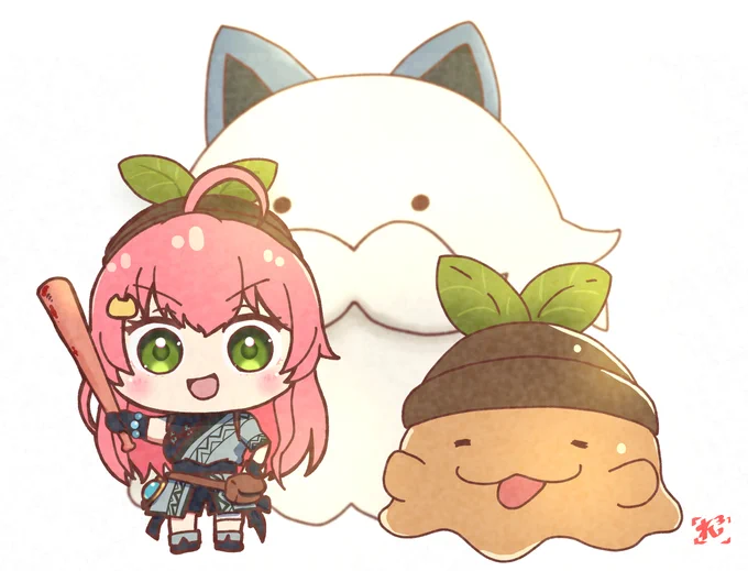 みこちとナエチと王 #miko_Art #PalworldArt 
