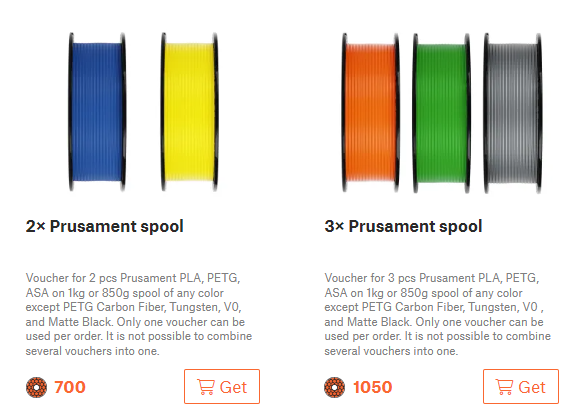 printablescom's tweet photo. Due to low stock of nearly all Prusament materials &amp; colors, we have temporarily disabled the vouchers for 2x and 3x Prusament spool, plus the ASA voucher from the Printables reward system. We'll bring them back, once Prusament manufacturing catches up a bit with the demand.😉 https://t.co/teurMuCNkG