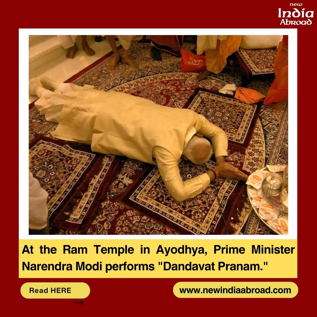 IndiaAbroad_'s tweet image. At the Ram Temple in Ayodhya, Prime Minister Narendra Modi performs &quot;Dandavat Pranam.

#RamMandir #DivineArchitecture #FloralSplendor #RamMandir #DivineMoment #UpCloseWithRamLalla #Ayodhya #PMOIndiaLive #HistoricMoment #rammandir #ayodhya #RamMandirPranPratishta #AyodhaRamMandir…