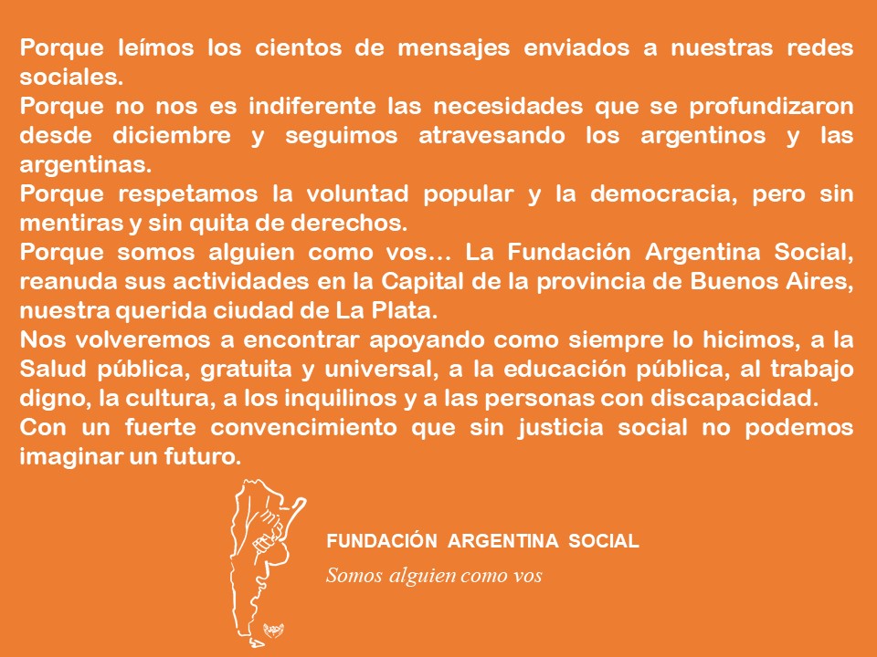 Fundacion_AS_'s tweet photo. Porque leímos los cientos de mensajes enviados a nuestras redes sociales. 
Porque no nos es indiferente las necesidades que se profundarizaron desde diciembre y seguimos atravesando los argentinos y las argentinas. https://t.co/nCSEJHeuCr