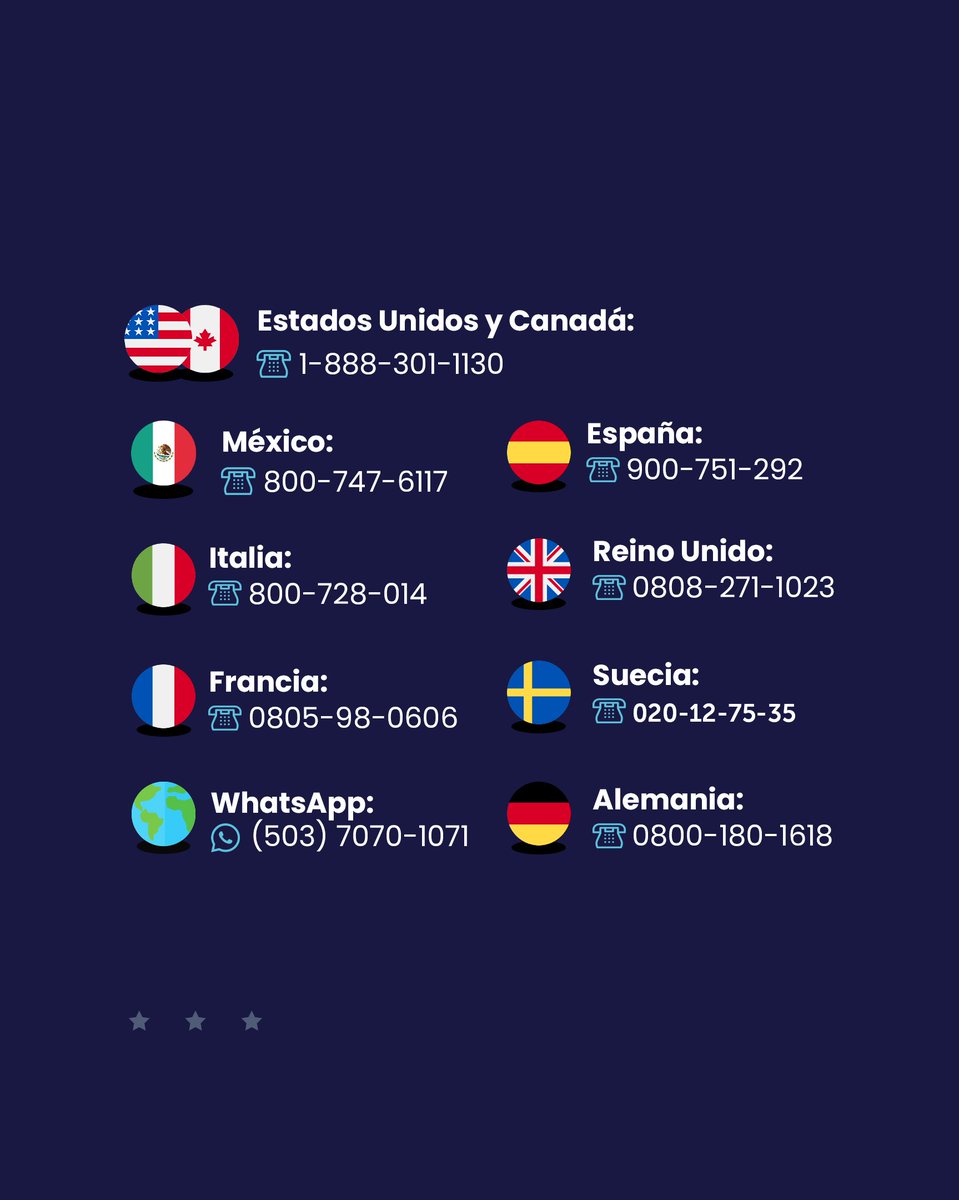 Nuestro Consulado Virtual brinda asesoría mediante llamada telefónica y WhatsApp para:

📌 Trámites consulares y notariales
📌 Inversiones en El Salvador
⁠📌 Asistencia jurídica y migratoria
📌 Trámites de visa para extranjeros