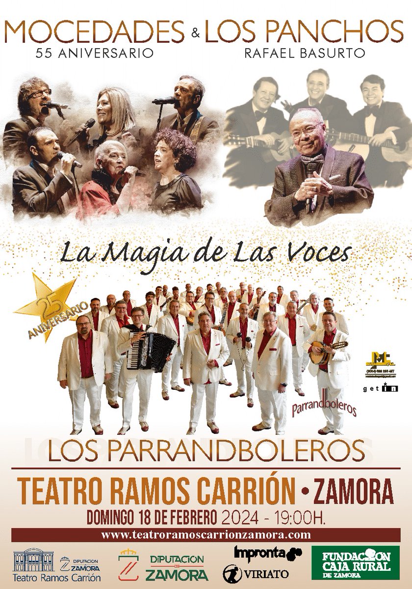 <a href="/Mocedades_/">Mocedades Oficial</a> celebra su 55 aniversario junto al #TríoLosPanchos y #Parrandboleros. Una actuación mágica e inolvidable que tendrá lugar el domingo 18 de febrero a las 19:00h en el <a href="/ramoscarrionza/">Teatro Ramos Carrión (Zamora)</a> .
🎟️​ENTRADAS EN: teatroramoscarrionzamora.com/cartelera/moce…

#murcia #conciertoparrandboleros #musica