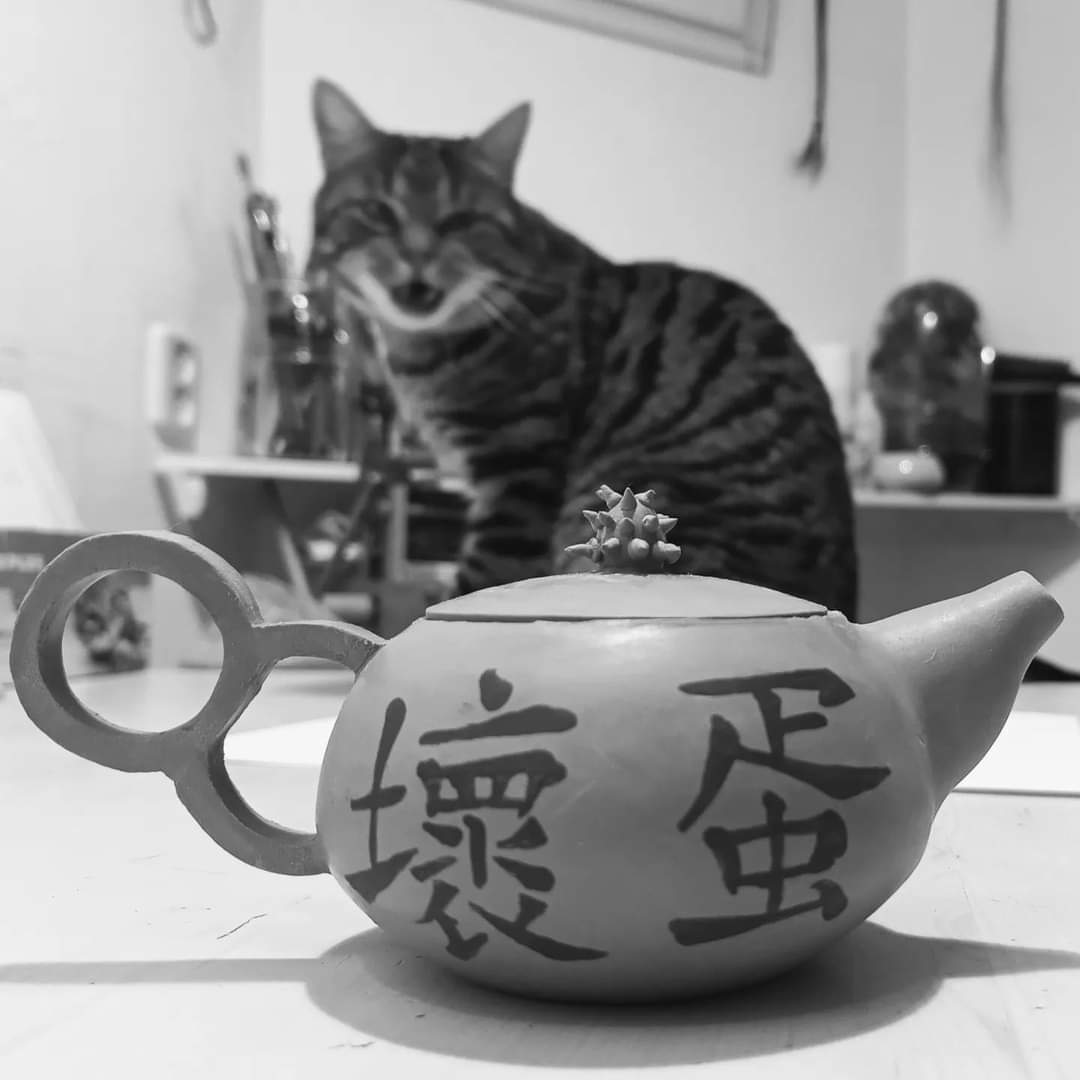 MarasRainyDays's tweet image. Bao Pao Lee promoting #Profanitea #teapots for grumpy tea times - this one with #Mandarin cuss 壞蛋 [huàidàn] eg. rotten egg (= scoundrel/rascal) 

Getting better at the #slipdecoration #lettering with this second batch.