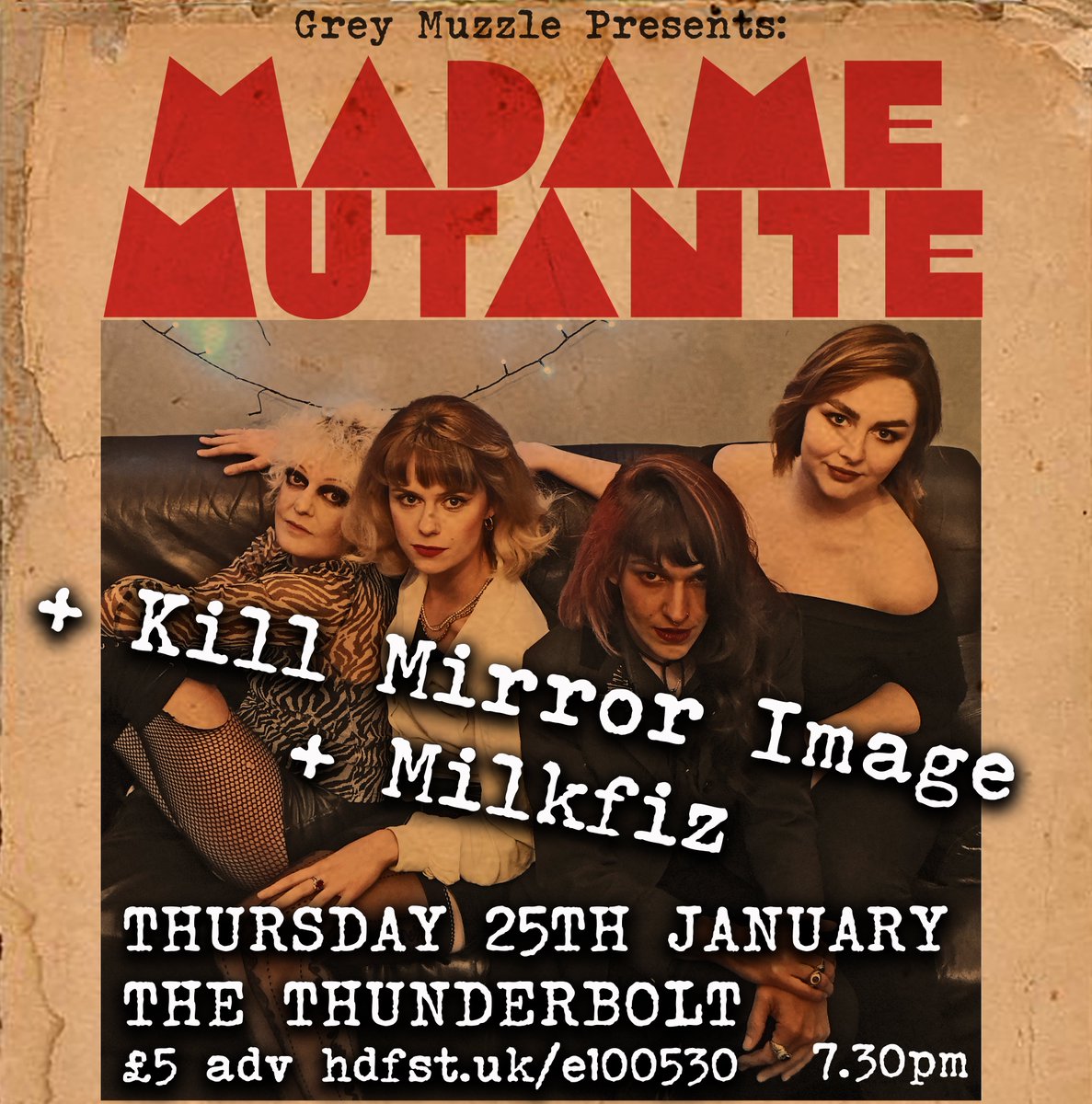 HEY BRISTOL what you doing on Thursday? @Heelz 's new band Madame Mutante are playing @Thunderbolt_pub and it's only a fiver in! hdfst.uk/e100530