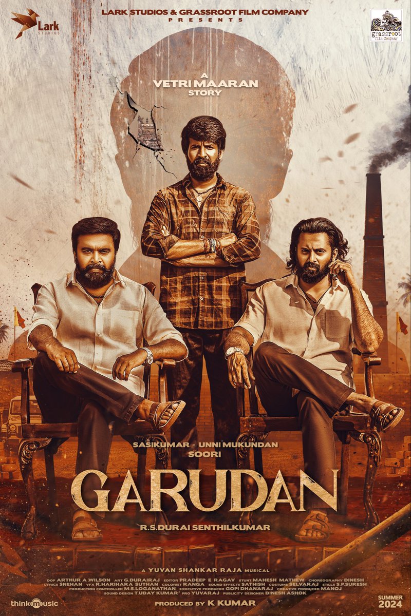 Hitting theaters soon! #Garudan @sooriofficial @SasikumarDir @Iamunnimukundan Written and Directed by @Dir_dsk A #VetriMaaran story An @thisisysr musical @RevathySharma2 @SshivadaOffcl @Roshni_offl @thondankani @mimegopi @dushyanthjayap1 @ArthurWisonA @PradeepERagav…