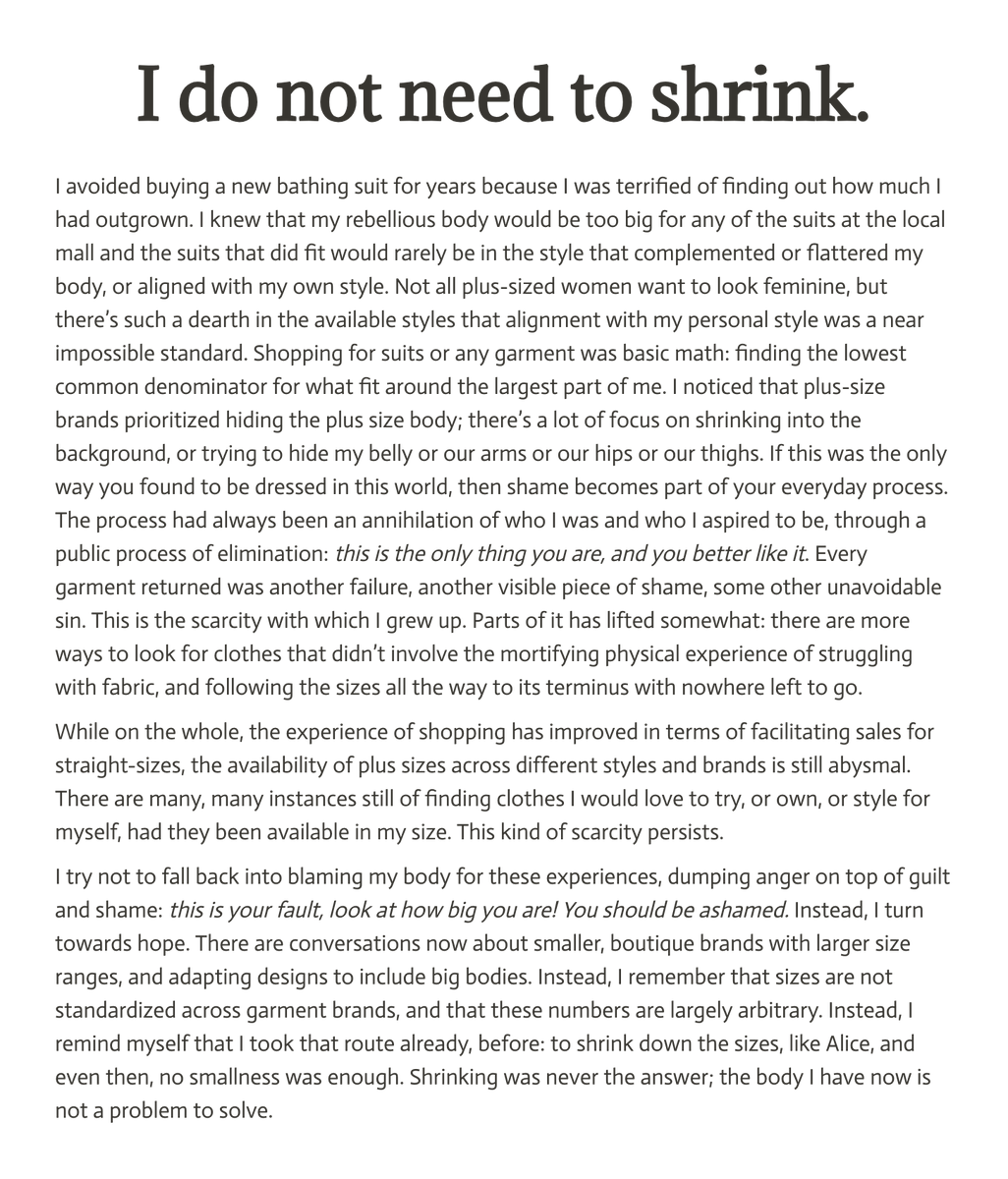 proj_affirm's tweet photo. Every garment returned was another failure, another visible piece of shame, some other unavoidable sin. But shrinking was never the answer; the body I have now is not a problem to solve.

#AffirmWomen #Affirmations #AffirmBigBodies #1000Affirmations https://t.co/l7RToPajjg