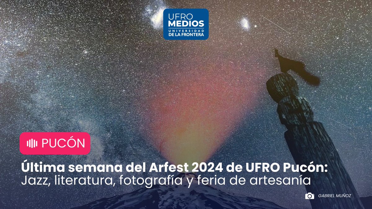 Panoramas culturales de la #UFRO 🎻

👉Última semana del Artfest 2024, del lunes 22 al domingo 28 de enero, juntándose en siete días, fotografía, literatura, jazz y artesanía local, todo en el campus Pucón de la Universidad de La Frontera.

#ArtfestUfroPucón #Cultura #Música