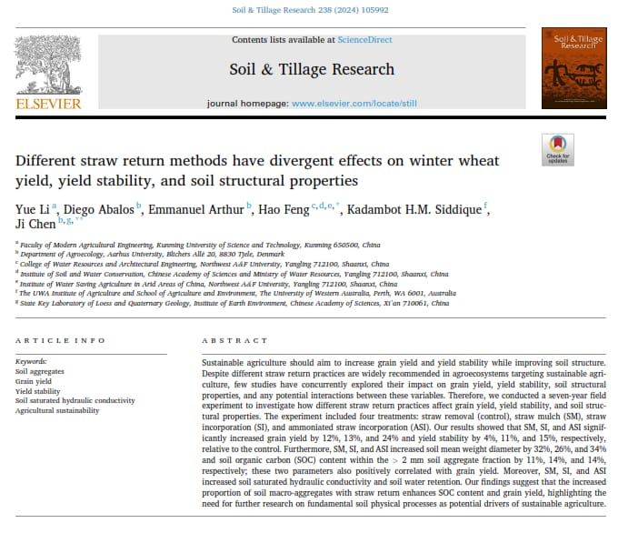 #Straw #returning methods provide #wheat #yield #stability and #soil #structural #properties. See our collaborative field based studies with Northwest A&F University and @IOA_UWA @UWAresearch @uwanews published in Soil & Tillage Research sciencedirect.com/science/articl…