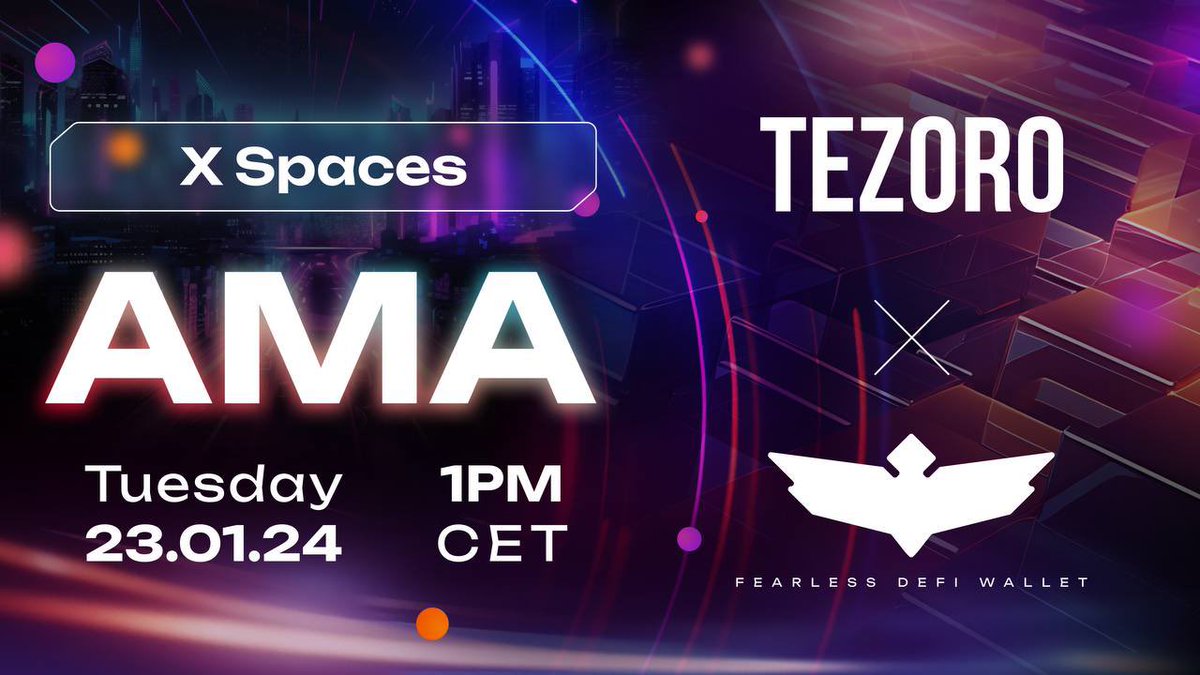 🗣TOMORROW! Join the AMA session with Fearless Wallet and Tezoro! ⚠️ Got burning questions? Submit: form.typeform.com/to/r8zOq0xG 🗓 WHEN: 23rd Jan, 13:00 CET 📍 WHERE: X Spaces (x.com/i/spaces/1drjz…) Learn about Tezoro: tezoro.io/?utm_source=fe… *Tezoro is a third-party solution