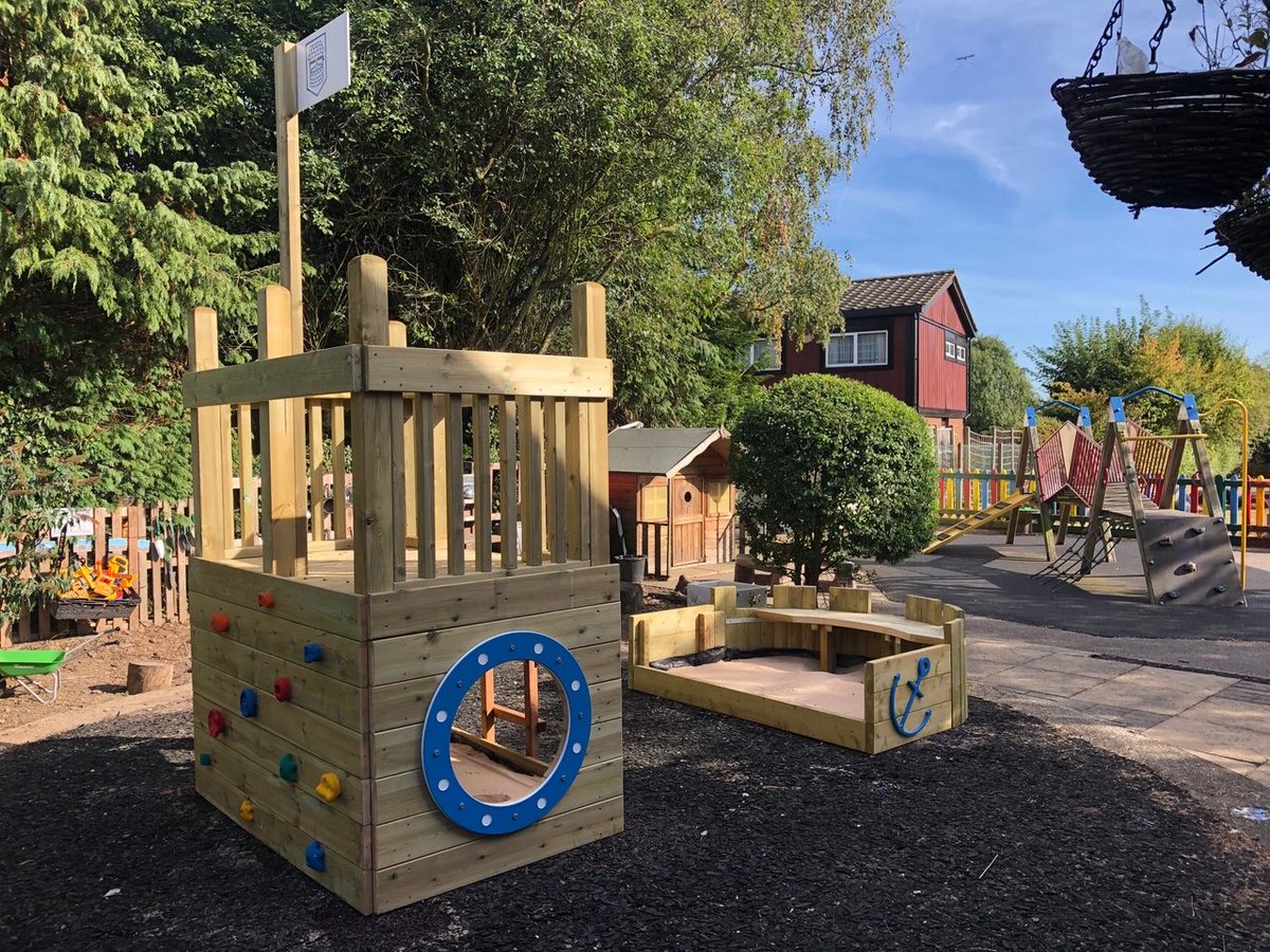 This bespoke ship #climber was designed and built for Tonwell St. Mary’s Primary in Hertfordshire. With two sandpits, a look-out tower with ladder and climbing wall access, and a bench for chatting with friends, this compact climber is a great addition to any #playground! #play