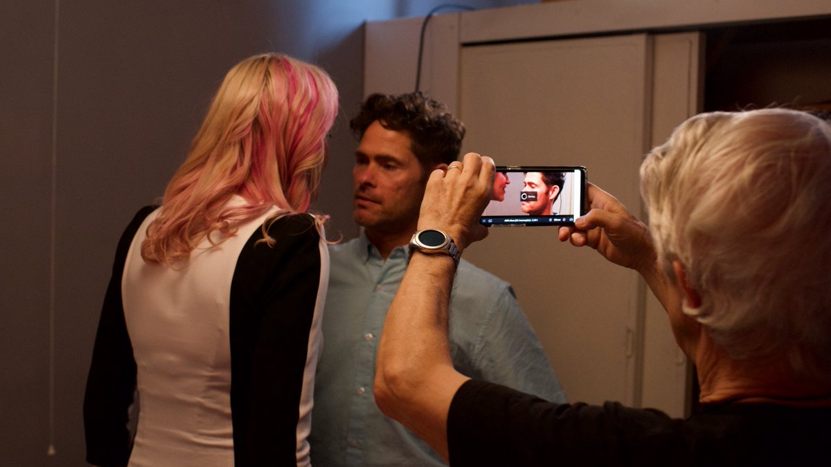 Phil rehearsing the "intimate scene" between Magda  and Adrian. It doesn't turn out well. Their relationship that is, not the rehearsal. I used a Directors viewfinder app 'Cadrage' that  I could set in the focal length of the lenses. #Rehearsal  #directorsviewfinder