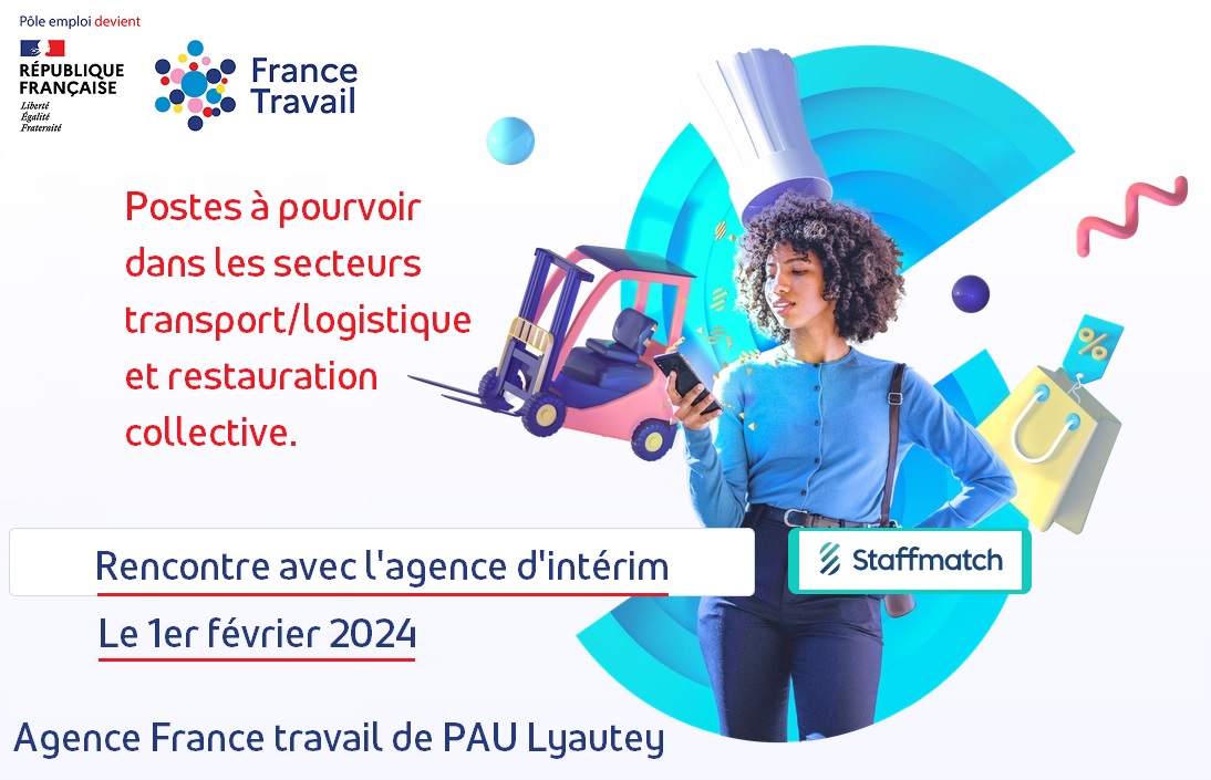 📢 L'agence d'#intérim <a href="/Staffmatch/">Staffmatch</a> recrute et tiendra une permanence dans les locaux de l'agence <a href="/FranceTravail/">France Travail</a> de #Pau_Lyautey (6, rue Paul et Henri Courteault - PAU) le 1er février prochain.

👉 Inscriptions ici >>> mesevenementsemploi.pole-emploi.fr/mes-evenements…

#AvecFranceTravail #TousMobilisés