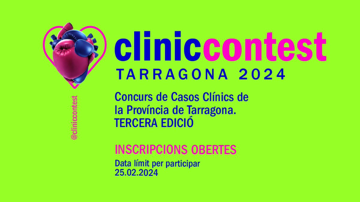 hjoan23's tweet photo. 🗒️Obertes les inscripcions a la 3a edició del Clinic Contest! Els serveis de Medicina Interna i Cardiologia de l'HJ23 us conviden a competir en diferents casos clínics. 

👉Més informació a: https://t.co/YBVFhNye4m

#MedicinaInternaHJ23 #CardiologiaHJ23 https://t.co/MsDWOZxKnL