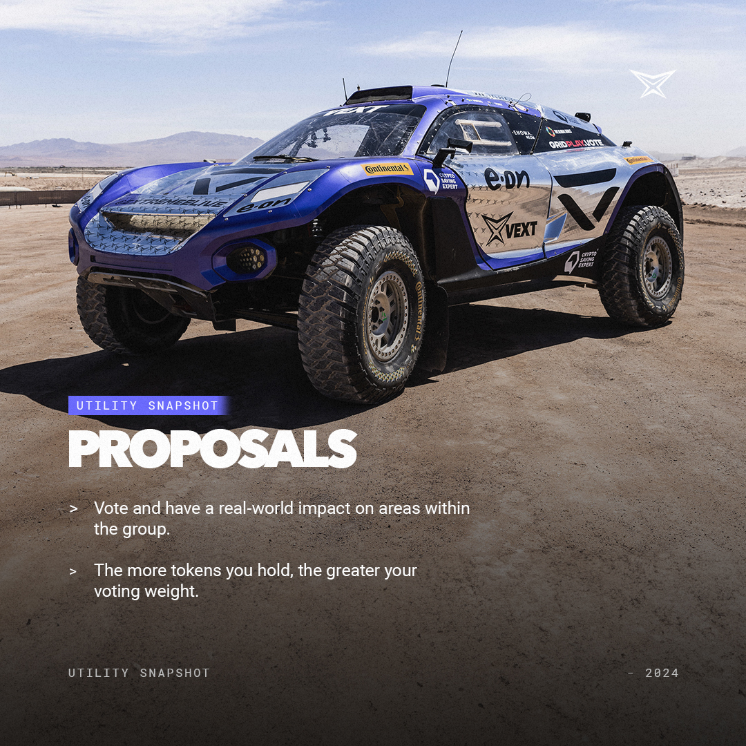 🗳 Proposals allow you to vote on your favourite racing teams, content creators, and more giving you the power to influence key decisions, across the Veloce Group! 🏎️

#VEXT #Web3Sports