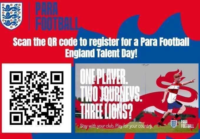 Does your son or daughter play #ParaFootball? ⚽

Do they dream of representing #England? 🦁

Sign them up for an Para Football Talent Day and get them on the pathway. 🛣️

Find a Talent Day near you 👉 buff.ly/46USNrn