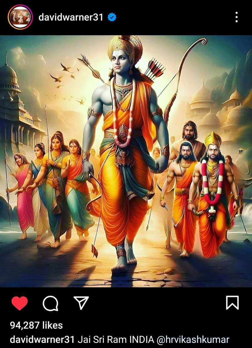 mufaddal_vohra's tweet photo. David Warner's post on the Pran Pratishtha of Lord Rama in Ram Temple. https://t.co/lIs663PqtW