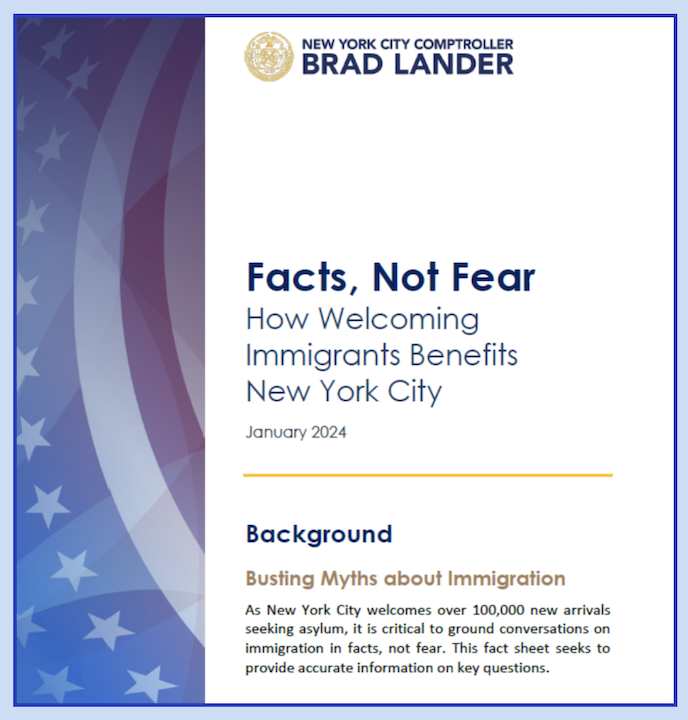 DNWomenNYC's tweet photo. Fact: Immigration is good for NY! NYC Comptroller  published report, "Facts, Not Fear: How Welcoming Immigrants Benefits NYC." Learn the truth re: immigration &amp; benefits to our economy. NY Immigrants: pd $61B in taxes, grows shrunken workforce &amp; more! #Demfact @bradlander @KBeck4 https://t.co/hS1UsRccd8