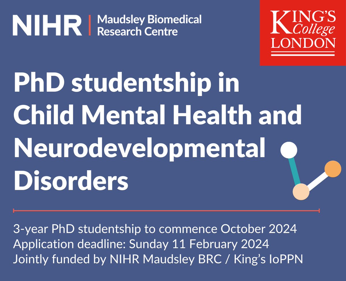 NIHR Maudsley Biomedical Research Centre (BRC) (@nihrmaudsleybrc) on Twitter photo Are you interested in finding new ways to predict, prevent and treat #mentalhealth disorders in children and young people?
We are seeking someone to undertake a PhD project, working with our partners <a href="/KingsIoPPN/">Institute of Psychiatry, Psychology & Neuroscience</a> and <a href="/MaudsleyNHS/">NHS Maudsley</a>.
Find out more: maudsleybrc.nihr.ac.uk/academic-caree⦠Are you interested in finding new ways to predict, prevent and treat #mentalhealth disorders in children and young people?
We are seeking someone to undertake a PhD project, working with our partners <a href="/KingsIoPPN/">Institute of Psychiatry, Psychology & Neuroscience</a> and <a href="/MaudsleyNHS/">NHS Maudsley</a>.
Find out more: maudsleybrc.nihr.ac.uk/academic-careeā¦