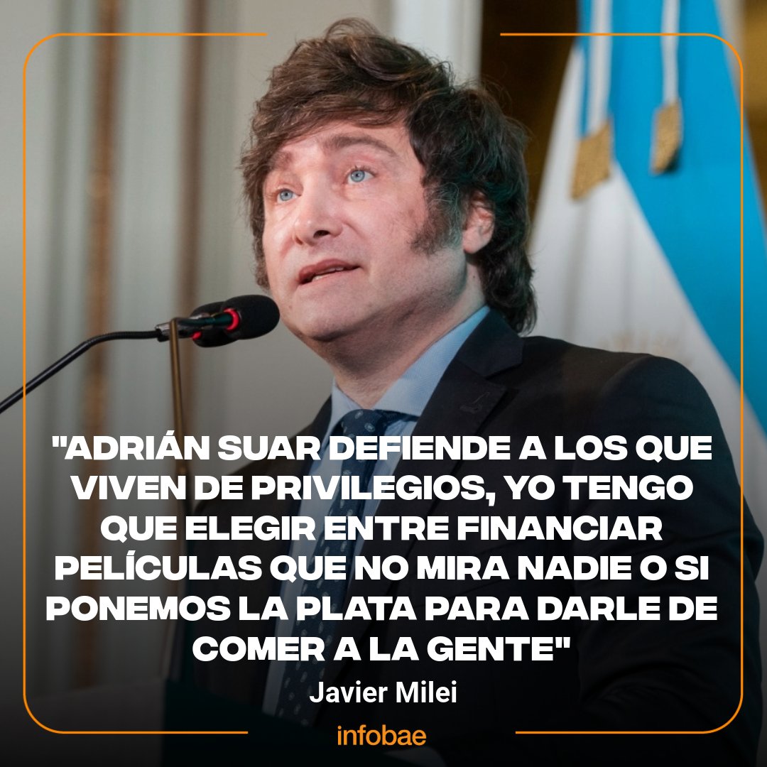 Javier Milei: "Adrián Suar defiende a los que viven de privilegios, yo tengo que elegir entre financiar películas que no mira nadie o si ponemos la plata para darle de comer a la gente"

Leé la nota completa en bit.ly/424h1hj