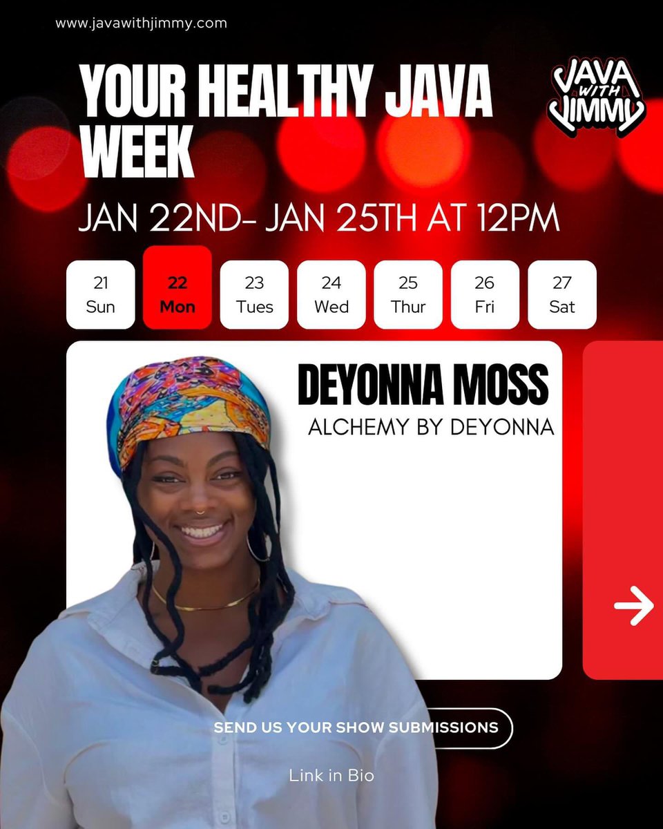 javawithJimmy's tweet image. We’re excited to announce the return of #YourHealthyJava 

This entire week is dedicated to #HealthAndWellness with physicians, doulas, holistic health practices &amp;amp; more. 

NOTE OUR LATE OPENING THIS WEEK!

We’re live at 12:00 PM THIS Monday - Thursday ONLY!!!
