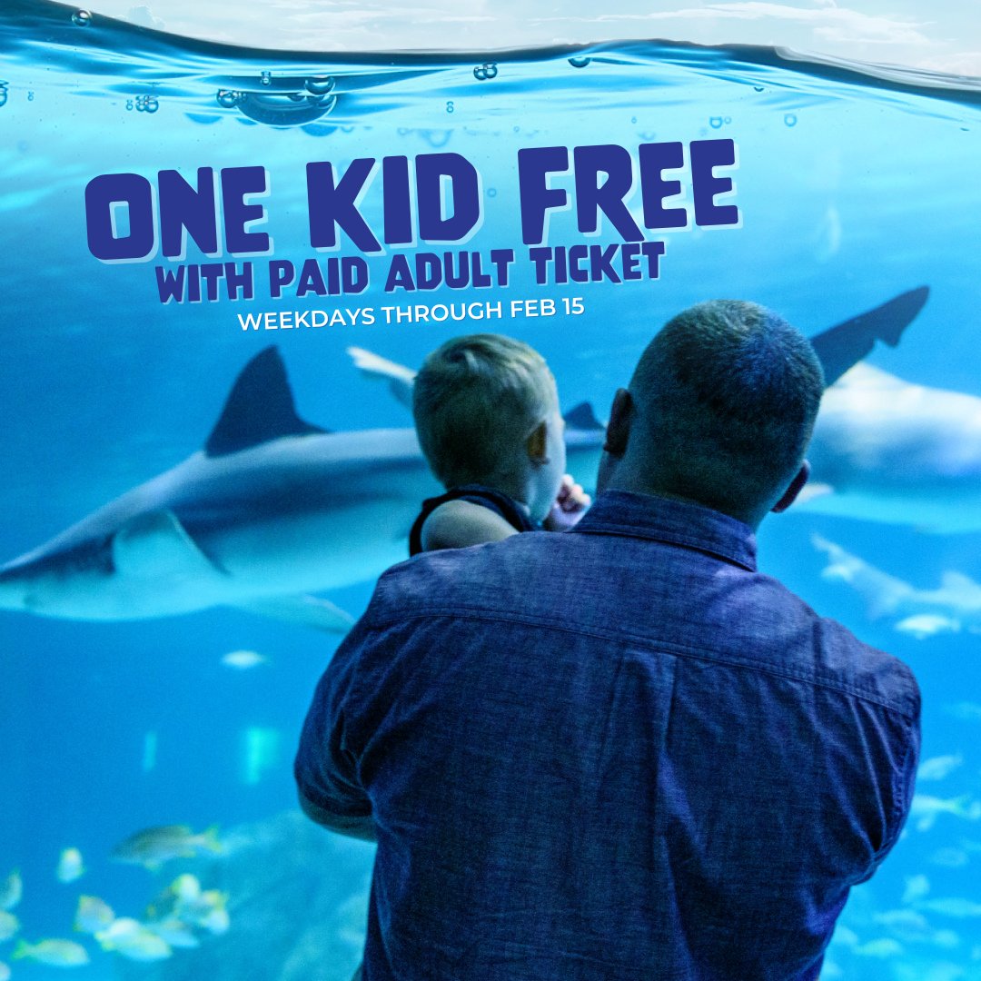 For a limited time, save on your family's underwater adventure with FREE child admission with every adult ticket purchased, Now - February 15 (weekdays only)! 

Book your reservation today at AdventureAquarium.com!