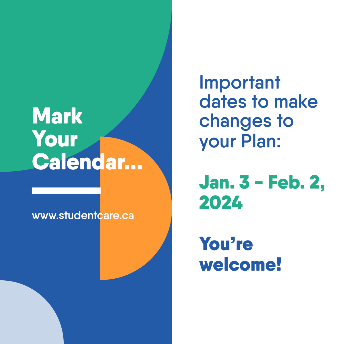 Hey Condors! You have a Health &amp; Dental Plan! As a Fulltime Conestoga student with Studentcare!
 
Customize your Plan and enrol your family during the Change-of-Coverage &amp; Opt-Out Period. 📆

January 3rd - February 2nd 2024

Visit studentcare.ca to learn more.