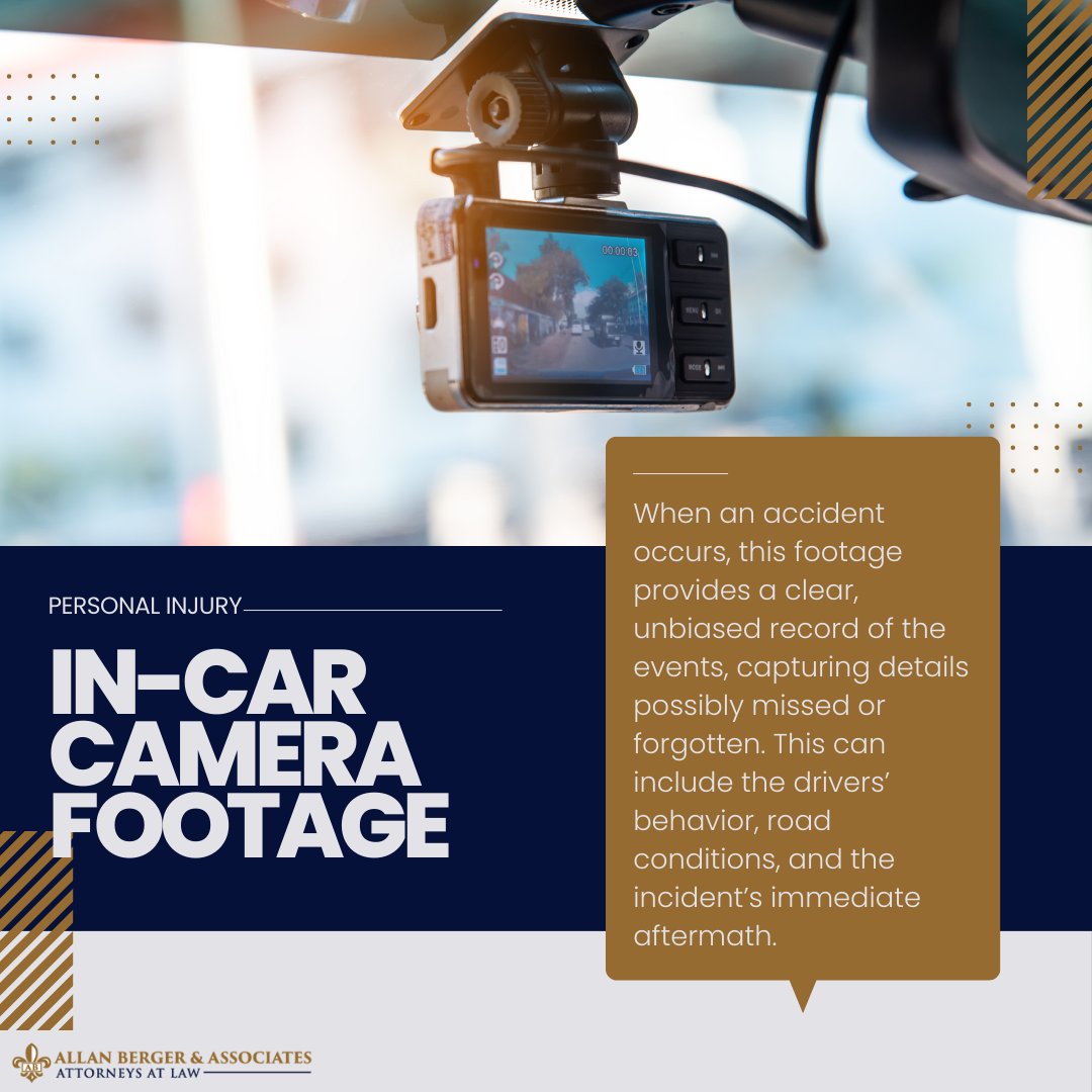 BergerLawNOLA's tweet image. In-car camera footage can be a pivotal element in personal injury claims, often serving as a key piece of evidence from the crash to the courtroom. #personalinjury #carcamera #evidence