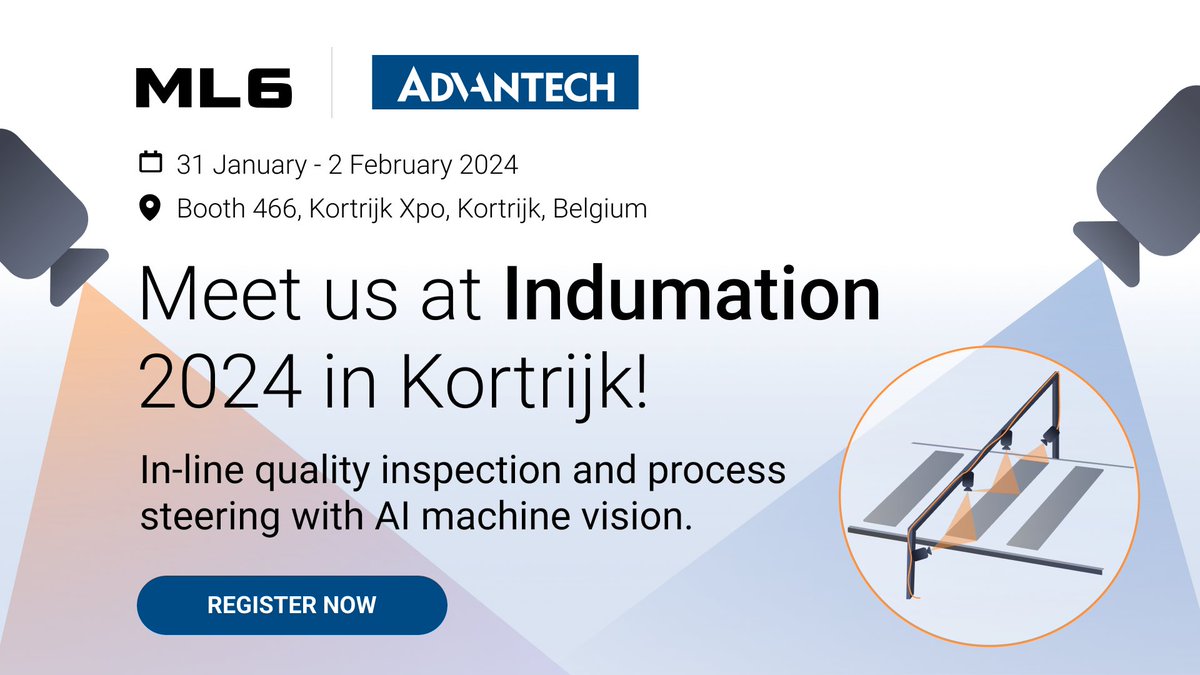 ml6team's tweet photo. Visit the co-creation booth of @Advantech_IIoT and @ml6team on Indumation event to learn about in-line quality inspection and process steering with #AImachinevision! βοΈπGet your tickets now: https://t.co/2ZfoBcTlzD #VisionAi #qualityinspection #AIinmanufacturing #qualitycontrol https://t.co/dIVP5kfiUs