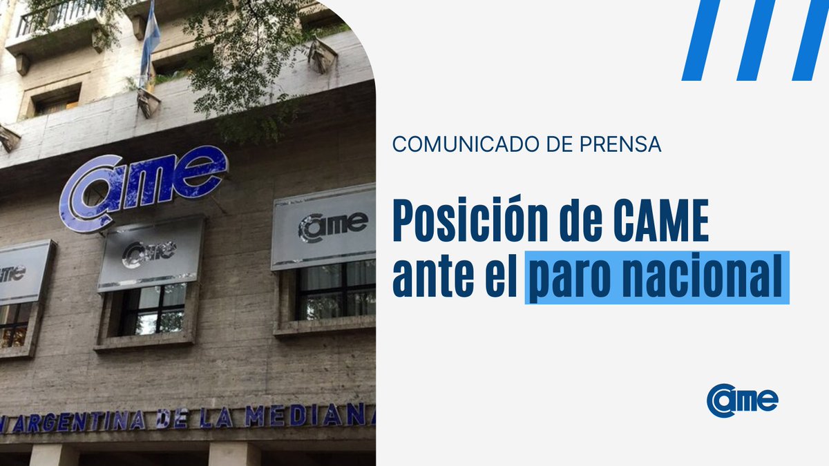 redcame's tweet image. 📢 #CAME ANTE EL #PARONACIONAL 

Para la entidad, el paro general convocado para este miércoles 24 −que implicará un día sin producción y sin actividad comercial− conllevará una pérdida económica mayúscula para el país 🇦🇷.

🗣️  “Nuestras pymes necesitan trabajar, ya que sin…