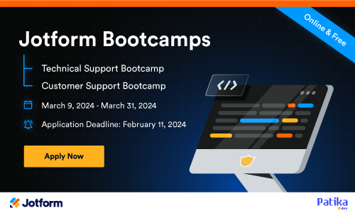 Disabled abilities, the @Jotform Technical Support & Customer Support Bootcamps are back for the 4th time! 📢 📷 Apply now: patika.dev/bootcamp/jotfo…… 📷
